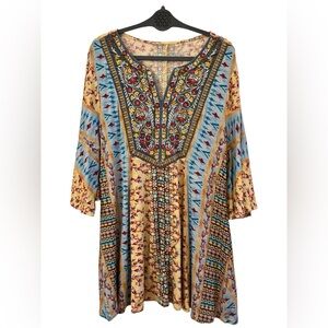 Soft Surroundings Embroidered Velvet Trim Boho Tunic Top XL Patchwork Artwear